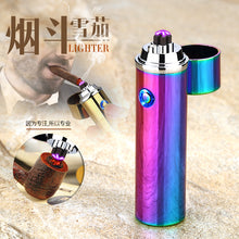 Noble cylinder LED Windproof Smoke lighter Cross Double Arc Lighter USB Pulse Cigar Lighters Electronic pipe cigarette lighters