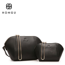 HONGU Composite Bag Genuine Cow Leather Women Shoulder Bags Fashion Solid Shell Women's Kit Bags Female Crossbody + Clutch Bag