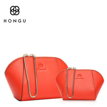 HONGU Composite Bag Genuine Cow Leather Women Shoulder Bags Fashion Solid Shell Women's Kit Bags Female Crossbody + Clutch Bag