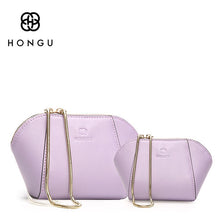 HONGU Composite Bag Genuine Cow Leather Women Shoulder Bags Fashion Solid Shell Women's Kit Bags Female Crossbody + Clutch Bag