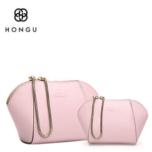 HONGU Composite Bag Genuine Cow Leather Women Shoulder Bags Fashion Solid Shell Women's Kit Bags Female Crossbody + Clutch Bag